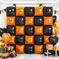 Black and Orange Square Foil Balloons Wall, Double Sided Chrome Black Orange Balloons Tunnel Arch Kit Backdrop for Halloween Birthday Trick or Treat Spooky Ghost Party Bar Graduation Decoration