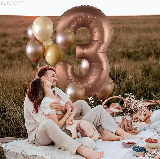 KatchOn, Coffee Brown Number 3 Balloon - 40 Inch | Big Brown 3 Balloon Number, Party Decorations for Girls | 3rd Birthday Decorations for Boys | 3 Foil Balloons, Safari Birthday