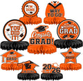 9PCS Graduation Party Decorations Class of 2026 Congrats Grad Table Centerpiece Congratulate Graduation Honeycomb Table Toppers for Graduation Party Supplies(Orange,Black）