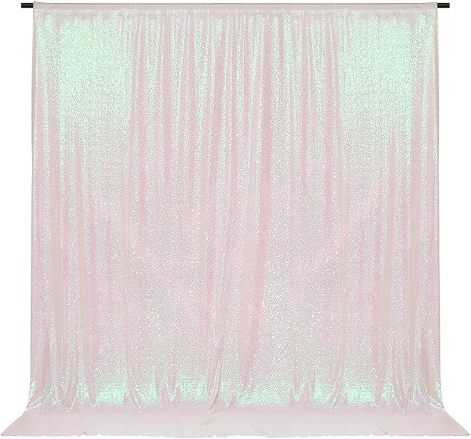 PartyDelight Iridescent White Sequin Backdrop 6x7ft - High Density 3mm Shimmer Sequin Background with 4-Inch Rod Pocket, Sparkly Photography Curtain for Birthday, TikTok & Live Decor