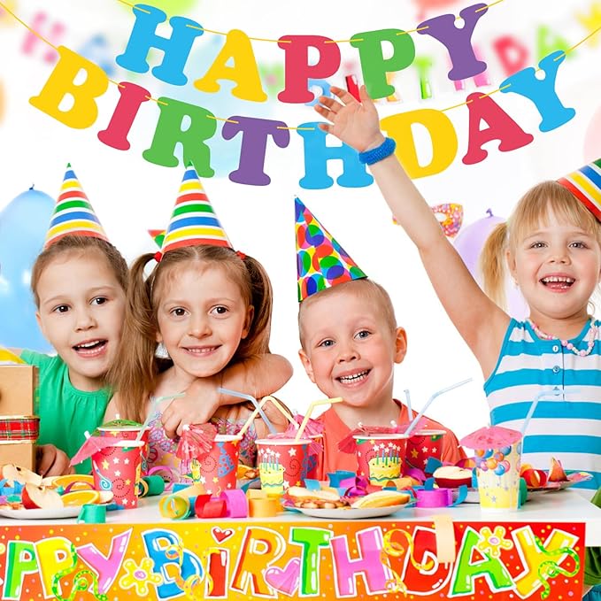 Colorful Happy Birthday Banner Rainbow Bunting Party Banner for Kids Boys Girls Birthday Party Decorations Party Supplies
