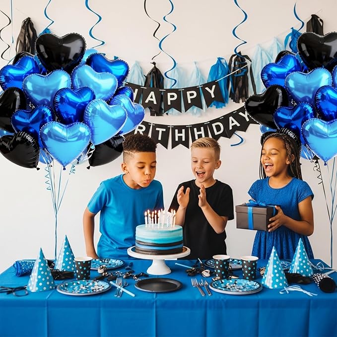 TONIFUL 30Pcs 18 Inch Blue Navy Blue Black Balloons Heart Shape Foil Mylar Banners Decoration for Birthday Valentine's Day Wedding Bridal Shower Anniversary Engagement Party Supplies