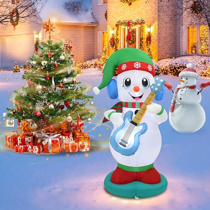 6ft Christmas Inflatable Outdoor Decorations, Snowman Playing Guitar Inflatable Patio Decorations with LED Lights for Indoor Outdoor Patio Garden Christmas Decorations