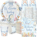 Hushee 200 Pcs Under the Sea Baby Shower Paper Plates Napkins Cups Baby Shower Party Supplies Tableware Set Disposable Cup Napkin for 50 Guest Party Decoration