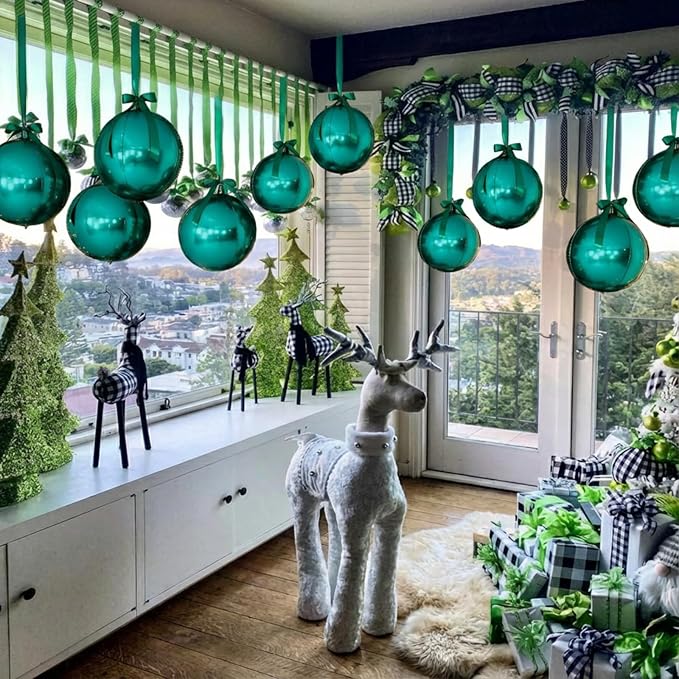 20 Pcs VBS 2026 Metallic Green Foil Balloons Giant 22 Inch 4d Round Metallic Green Balloons with Emerald Ribbon for Birthday Baby Shower Anniversary Tea Party Decorations