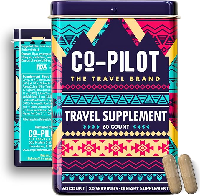 Original Travel Supplement | Jet Lag Remedy & Relief for Travel | Airplane Flight Essentials | Energy, Immune, Digestion | Ashwagandha, Rhodiola, D3 | Vegan, 60 Count