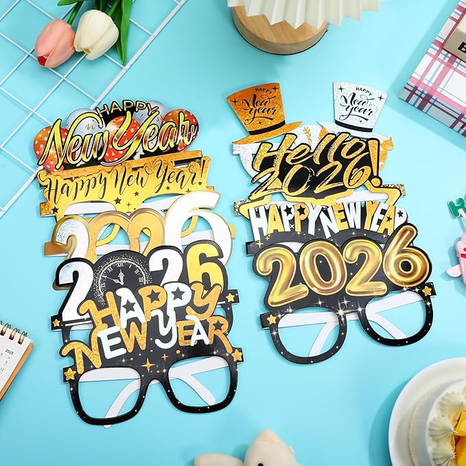 PRETYZOOM 9Pcs 2026 Happy New Year's Eve Eyeglasses: Year of Horse Glasses Nye Party Favor for 2026 Supplies Glitter Holiday Glasses Decorations