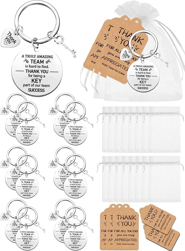 36 Pcs Employee Appreciation Gift Bulk Thank You Coworker Keychains with Organza Bags Inspirational Cards for Nurse Staff Team Customer Service Appreciation Gifts