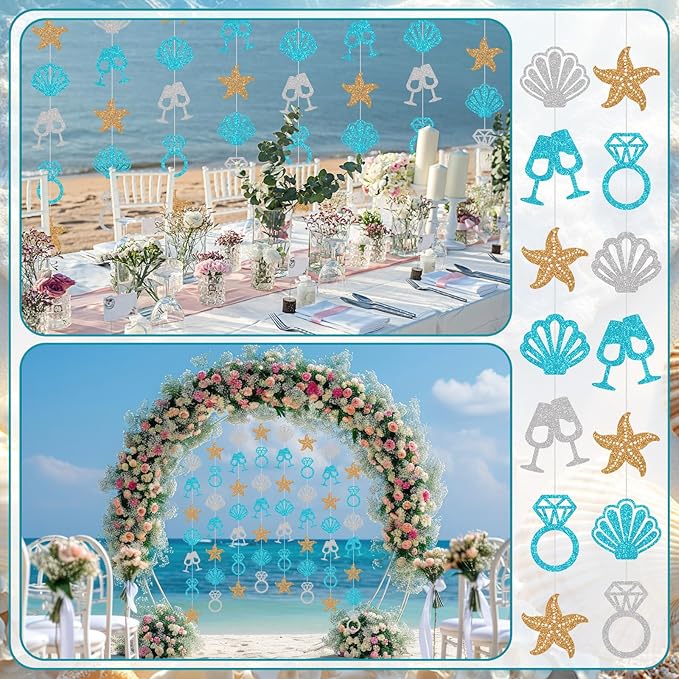 Xinnun Last Toast on The Coast Decorations Seashell Beach Bachelorette Hanging Banners Garland Coastal Cutouts Ribbon Streamers for Champagne Birthday Bridal Engagement Wedding Party Decor (Coast)