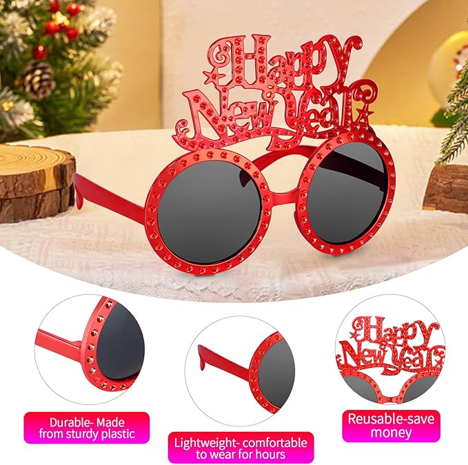 Happy New Year Metallic Glasses Shiny 2026 Party Eyeglasses for Adults & Kids Fun NYE Accessories & Photo Booth Props
