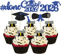Gyufise 30Pcs Blue Glitter 2026 Graduation Cupcake Toppers Class of 2026 Graduation Done Cupcake Picks Grad Cap Diploma Cake Decorations for 2026 Graduation Theme Party Cake Decorations Supplies