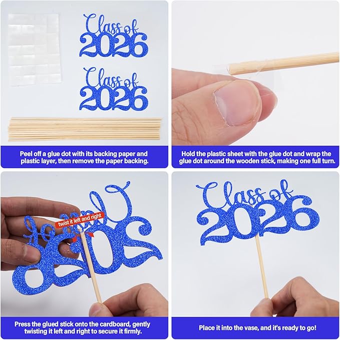 2026 Graduation Decorations, 12Pcs Class of 2026 Graduation Centerpieces for Tables, Double Sided Table Toppers for Grad Party Supplies (Blue)