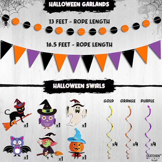 KatchOn, Halloween Birthday Party Decorations Set - Pack of 31 | Halloween Happy Birthday Banner, Honeycomb Balls, Paper Fans, Hanging Swirls Garland for Indoor Decor | Happy Brithday decorations