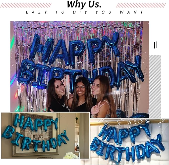[85 PCS] 16" Blue Letter Number Balloons, Happy Birthday & 2 Sets of A-Z 0-9, Foil Mylar Aluminum Hanging Alphabet for Graduation New Year eve Birthday Party Decorations