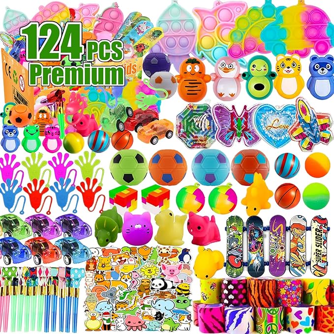 YOAUSHY 124 Pcs Party Favors for Kids 4-8, Prizes Box Toys for Kids Classroom, Treasure Box Toys for Classroom, Treasure Chest, Pinata Fillers Goodie Bag Stuffers, Valentines Day Gifts