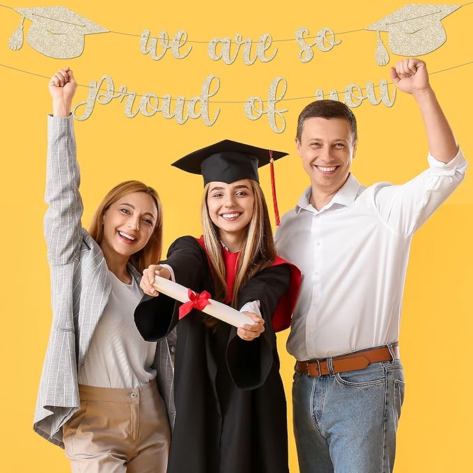 2025 Graduation Decorations - 9 ft Pre-Strung We Are So Proud of You Banner, Congrats Grad Sign, Graduation Party Decorations for Elementary, 5th Grade, 8th Grade, High School, College