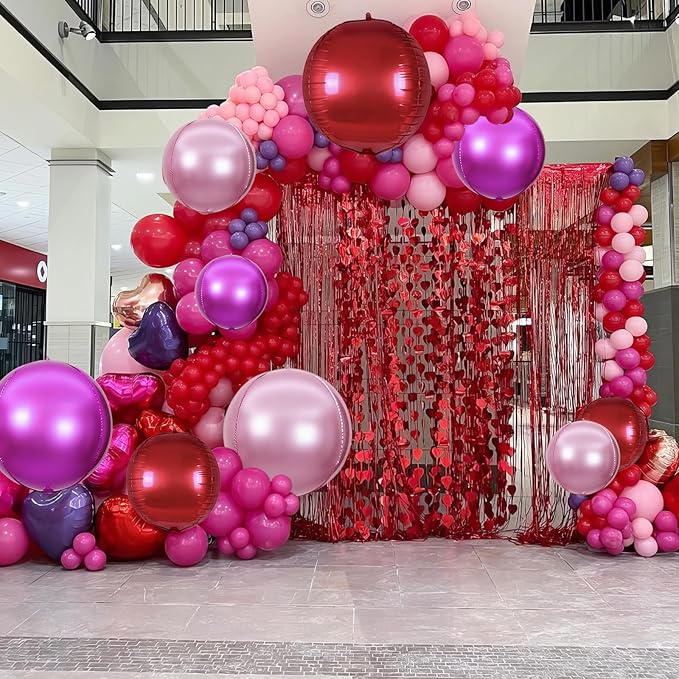 15PCS Red Pink Round Foil Balloons, 22" 15" 10" Large 4D Ball Balloons Red Hot Pearl Pink Mirror Sphere Balloon for Valentines Day Wedding Women Girls Birthday Party Ceiling Decorations