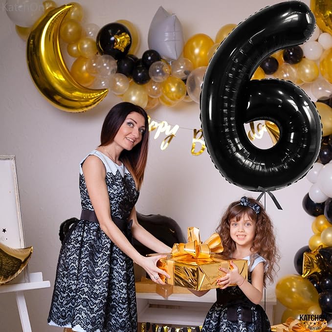 KatchOn, Giant Black Number 6 Balloon - 40 Inch | 6th Birthday Balloon for 6th Birthday Decorations | 6 balloons for Birthday | Six Number | 6 Year Old balloon for 6 Year Decorations