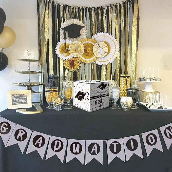 Graduation Card Box, Graduation Party Decorations 2025, White Graduation Box, Graduation Card Holder, Foldable Cardboard Congrats Grad Card Gift Box for Graduation Party Supplies Party Favors