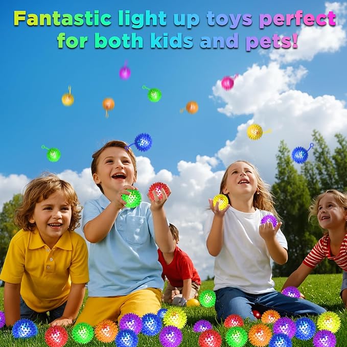 120PCS Light Up Ball, Bouncy Balls for Kids, 6 Colors LED Flashing Squeaky Ball, 2.2inch Light Up Toys, Fidget Sensory Toys, Glow in The Dark Party Favors for Teens, Adults, Children