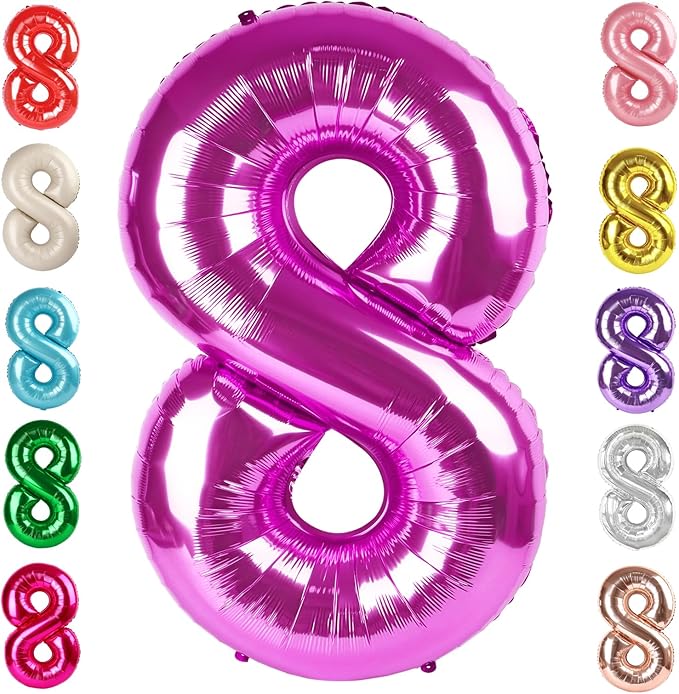 40 Inch Number 8 Balloon, Rose Purple 8 18 28 80 Birthday Balloons for Men Boys, 8th Birthday Decorations Party Supplies, Wedding, Graduations