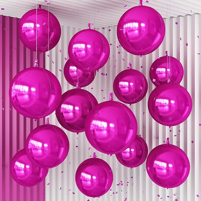 14 Pcs Hot Pink Round Foil Balloons 22/15/10 4D Ball Balloons Metallic Pink Fuchsia Balloon Ornament Mylar Balloon Chrome for Graduation Birthday Anniversary Disco Valentines Party Decorations