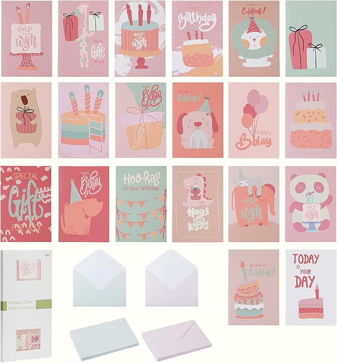 Mr. Pen Assorted Greeting Cards with Envelopes, 20 Pack - 4 x 6 Inches, Birthday and Greeting Card Pack, Box of Cards