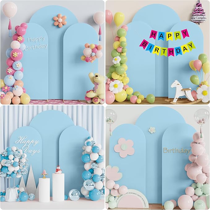Wokceer Wedding Arch Cover 7.2FT, 6FT, 6FT Spandex Set of 3 Wedding Arch Stand Covers Round Top Chiara Arch Backdrop Stands Cover for Birthday Party Ceremony Banquet Decor Dusty Blue