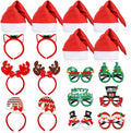 18 Pcs Christmas Glasses Glitter Headbands Hats Set, Hair Hoop Eyewear Eyeglasses Frame Santa Hat Photo Props for Adults Christmas Party Favors Holiday Photos Booth