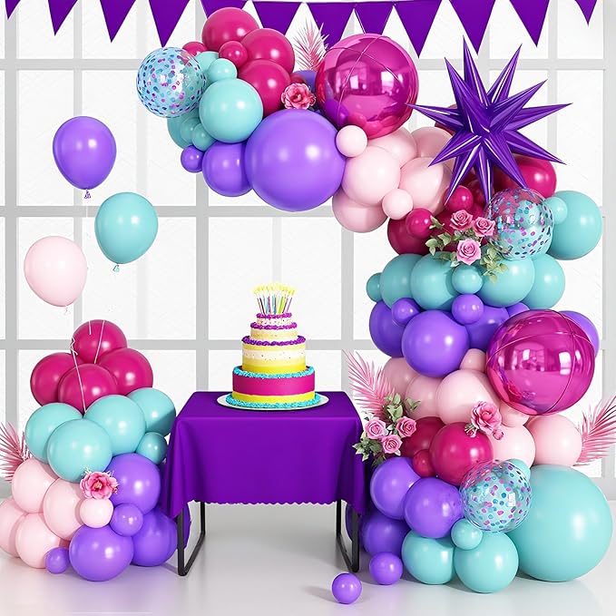 Pink and Teal Blue Balloon Arch Garland Kit with Purple Star Foil Balloons Hot Pink 4D Round Balloons for Birthday Baby Shower Wedding Anniversary Party Decorations