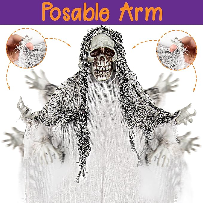 Halloween Hanging Skeleton Ghosts (3 Pack), One 36” and Two 32” Halloweens Grim Reapers, Flying Ghosts for Haunted House Prop Décor, Indoor/Outdoor Halloween Decorations