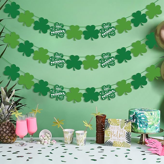 OHOME St Patricks Day Decorations - 40 Pack Shamrock Clover Banner - Shamrock Decorations Garland Irish St Patty's Day Accessories Party Favors for Home Door Birthday | St. Patrick's Day Decor