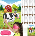 PLULON Pin The Tail on The Cow Party Game for Kids, Cow Farm Themed Animal Birthday Games Poster with Tail Stickers for Kids Farm Animal Donkey Party Favors Home Wall Decorations