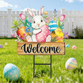 JarThenaAMCS Easter Metal Garden Stake Welcome Yard Sign Watercolor Bunny Rabbit Egg Floral Decorative Lawn Sign for Spring Home Outside Lawn Porch Walkway Pathway