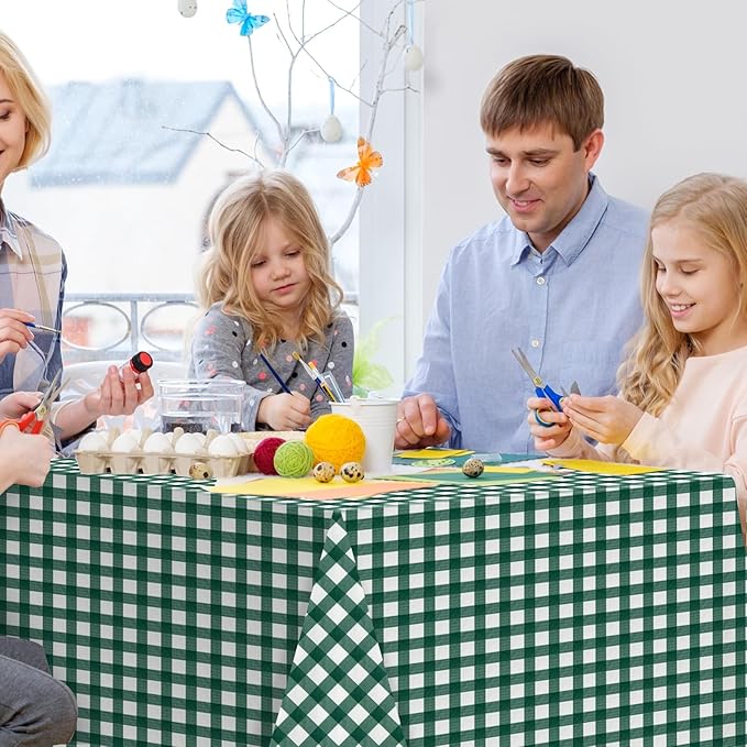 3pcs 54X108inch Dark Green Checkered Tablecloth,Green Gingham Tablecloths Buffalo Plaid Disposable Plastic Table Covers for Birthday Baby Shower Bridal Wedding Party Birthday Decorations