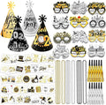 HOWAF New Year Eve Party Supplies 2026, Black Gold Silver Happy New Year 2026 Cone Hats New Years Eve Hats 2026 Glasses Party Blowouts Tattoos Bead Necklaces NYE Party Favors 2026 Decorations