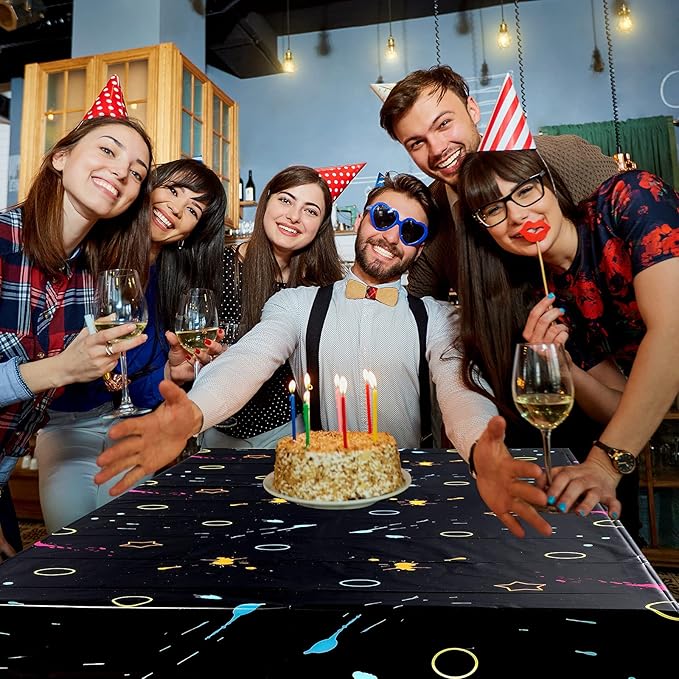 Glow Party Table Covers Neon Plastic Tablecloths 108 x 54 Inch Disposable Neon Glow Table Cloths for Black Light Birthday Party Supplies Decorations(4 Pieces)