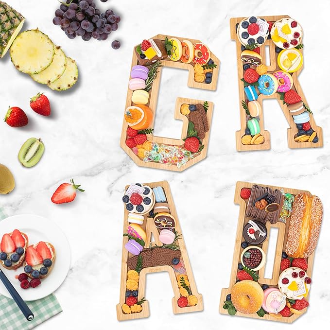 4PCS Wooden Graduation Decorations Number Charcuterie Board Box-(with 14 Balloons) GRAD Charcuterie Numbers Fillable Food Graduation Party Supplies Suitable for 2025 Party Graduation Decoration