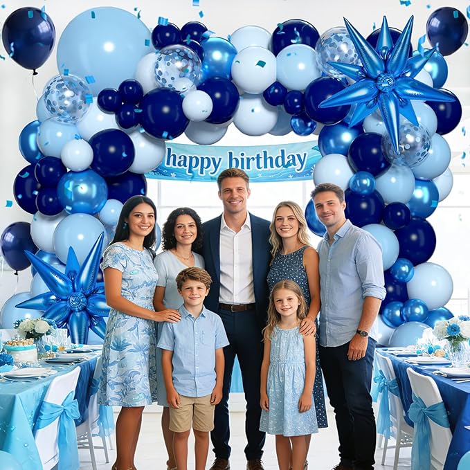 Blue Balloon Arch Kit Garland, Chrome Blue Light Navy Blue Confetti Balloons for Birthday Baby Shower 2026 Graduation Bridal Shower Wedding Anniversary Party Decorations