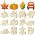 36PCS Wooden Thanksgiving Decoration Fall Ornaments to Paint Happy Thanksgiving Crafts Cutouts Unfinished, DIY Blank Fall Unfinished Turkey Maple Leaf Truck Pumpkin Ornament for Home Harvest Hanging
