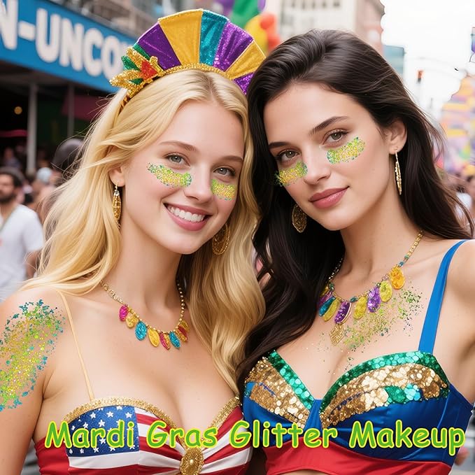 Gold Green Body Hair Glitter Stick,St Patricks Day Green Face Glitter,Waterproof Shimmer Saint Patricks Day Accessories,Mardi Gras Outfit for Women,Rave Carnival Singer Concert Makeup