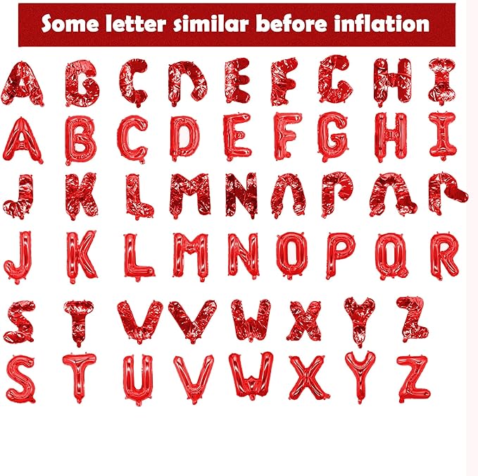 16 Inch Letter Balloons Mylar Foil Alphabet Letter A-Z Balloons Set for Wedding Birthday Party Decoration Banner(26pcs Pack,) (Red)