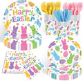 Easter Paper Plates and Napkins Sets,144pcs Bunny Egg Happy Easter Tableware Supplies Disposable Easter Themed Birthday Party Plates Napkins Cups for Spring Themed Decor