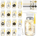 Boao 16 Sets Graduation Table Decoration Set with LED Light up Graduation Decorations for Class of 2026, Grad Jar, Felt Grad Hat and Stickers for High School College(White,Vivid)