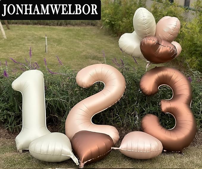 Jonhamwelbor 40 inch Caramel Number 4 Balloon Retro Large Big Giant Jumbo Foil Helium Mylar Number Balloon with Heart Balloons for Girl 4th Four Year Old Birthday Party Decor (40 inch Beige 4)