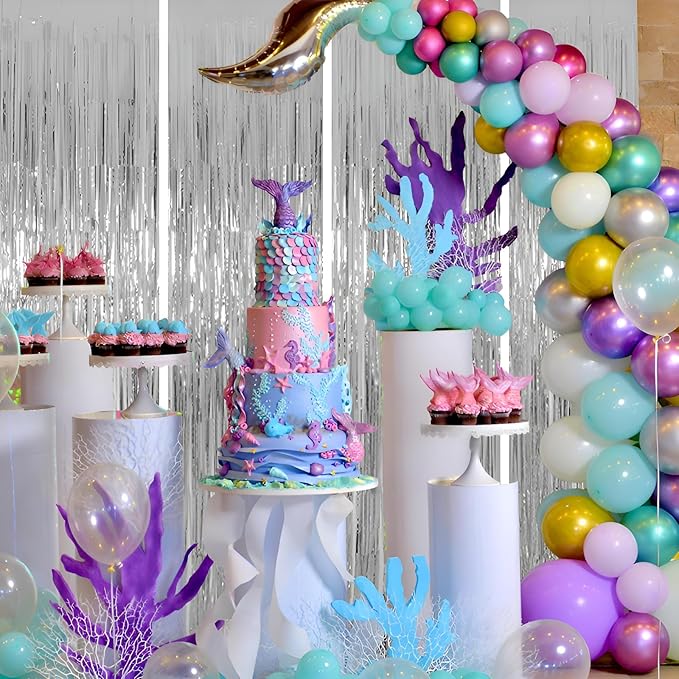 Keyali 4 Pack 3.3 * 8.3 ft Foil Curtain Metallic Tinsel Fringe Curtains Photo Booth Props Backdrop for Birthday Wedding Engagement Baby Shower Christmas Holiday Celebration Partyl,Silvery