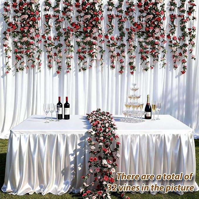 Miracliy 8Pcs 66FT Red Flower Garland, Orange Artificial Rose Floral Vines Fake Hanging Spring Flower Garland for Wall Backdrop Wedding Arch Tea Party Door Mantle Decoration