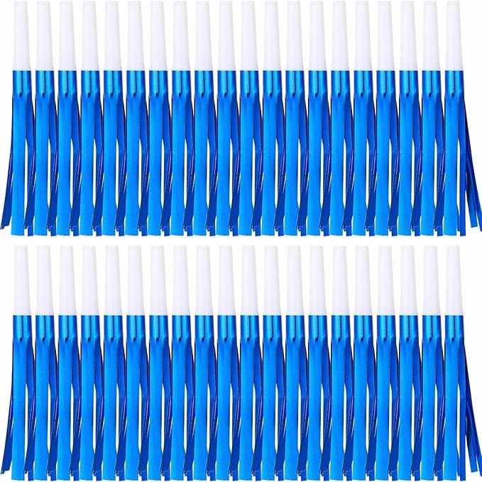 30 Pcs Gold Noise Makers, Metallic Fringed Noise Makers for New Year Party Favor Supplies, Blue
