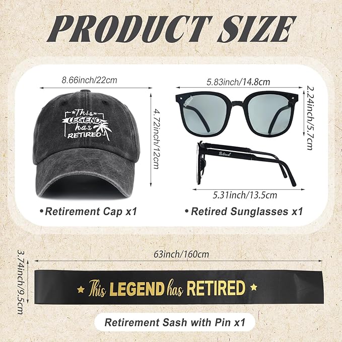 JaGely 3 Pcs Retirement Gifts for Men Retirement Party Accessories Retirement Sash Retirement Hat Retired Sunglasses for Men