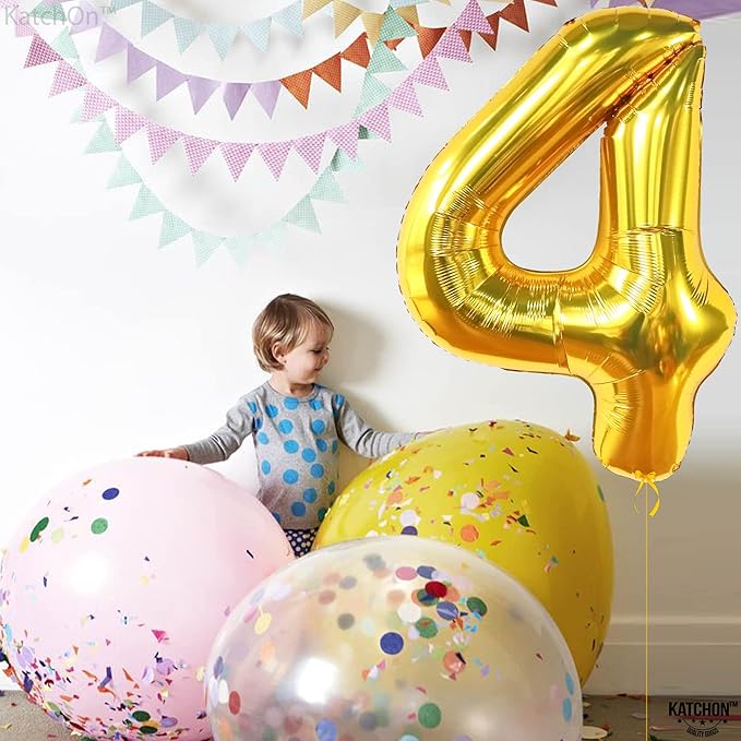 KatchOn, Gold Number 4 Balloons - Big, 40 Inch | 4 Birthday Balloon Gold, 4th Birthday Decorations | Golden 4 Balloon, 4th Anniversary Decorations | 4 Year Old balloon